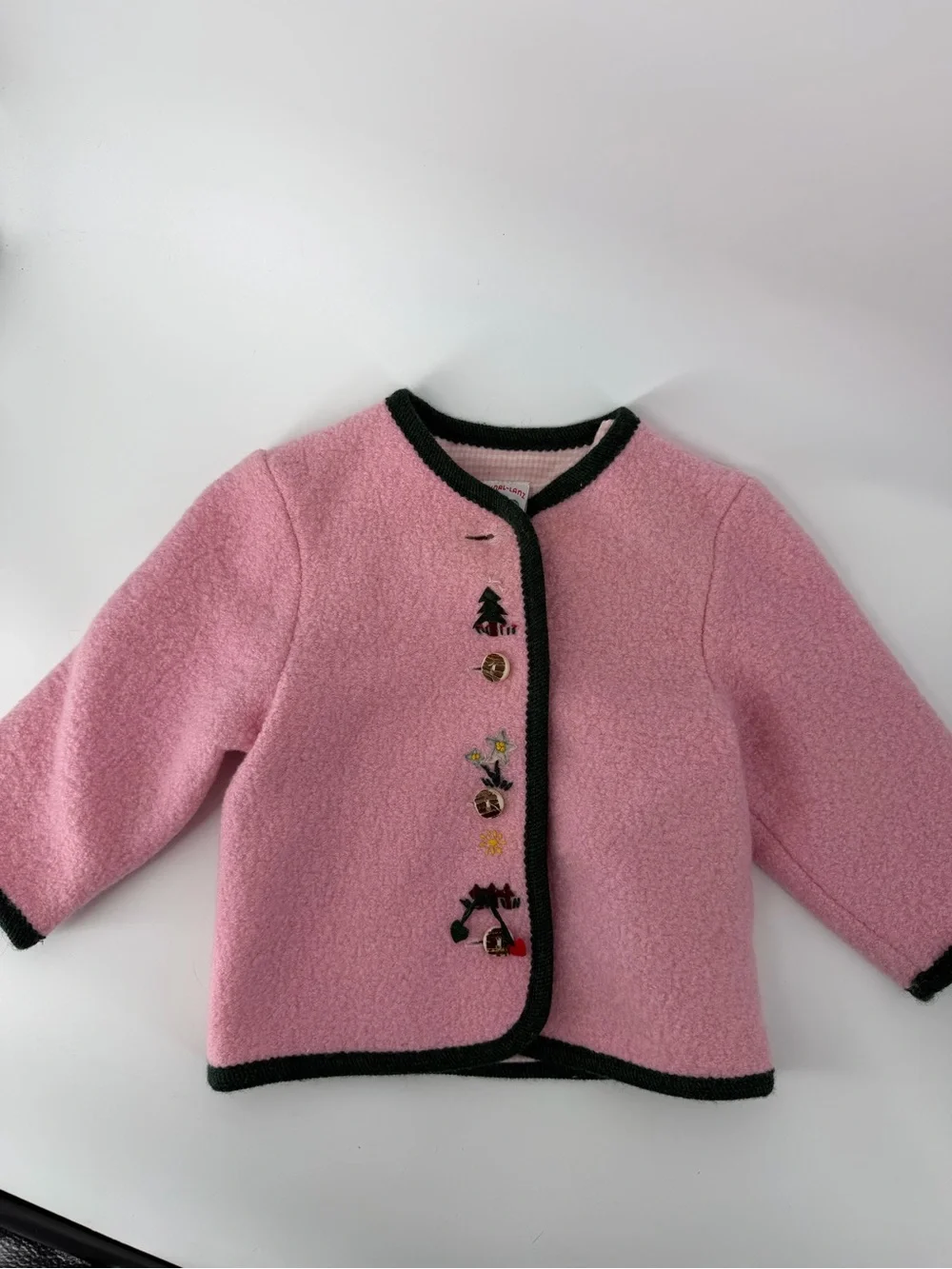 Vintage Original Lanz Austria Pink Boiled Wool Baby Cardigan Size 80 9-12 months